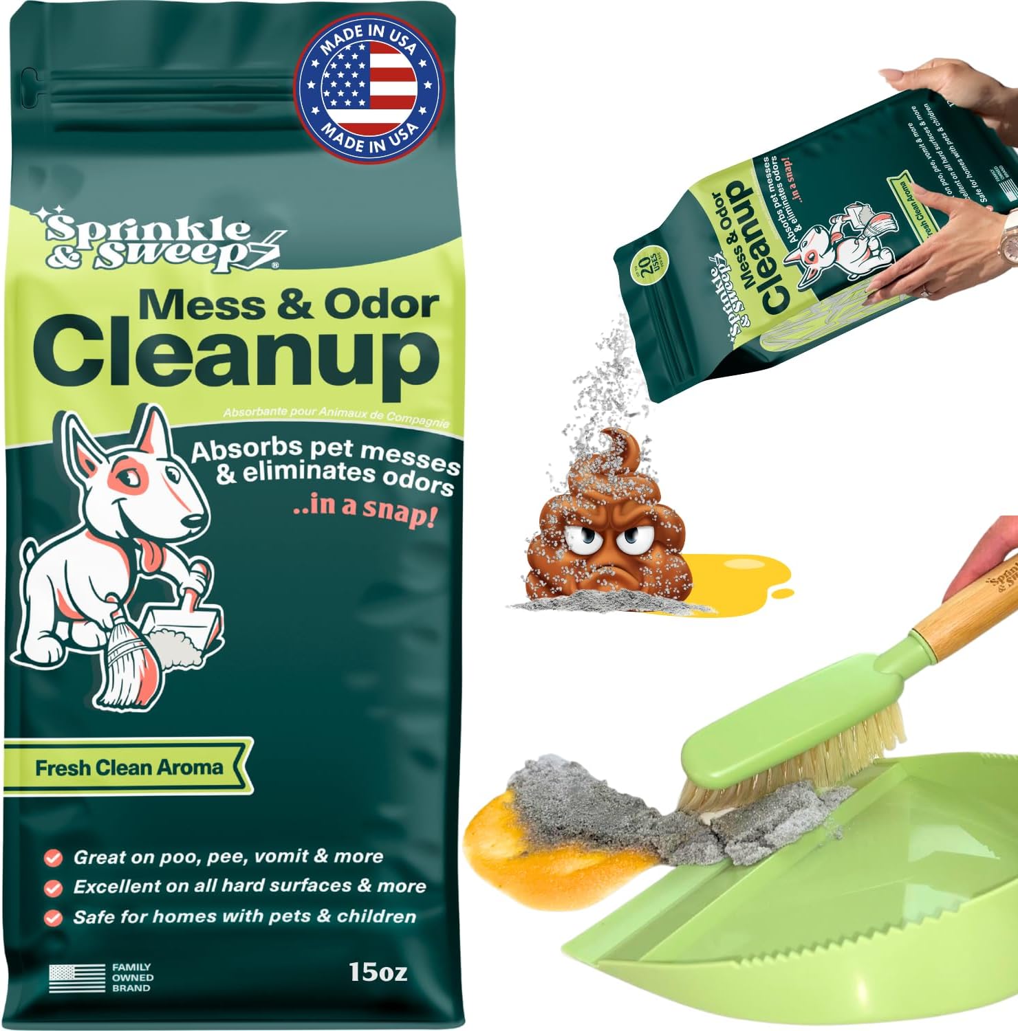 Sprinkle &amp; Sweep – Beseitigung von Tierkot und Gerüchen (15 oz)