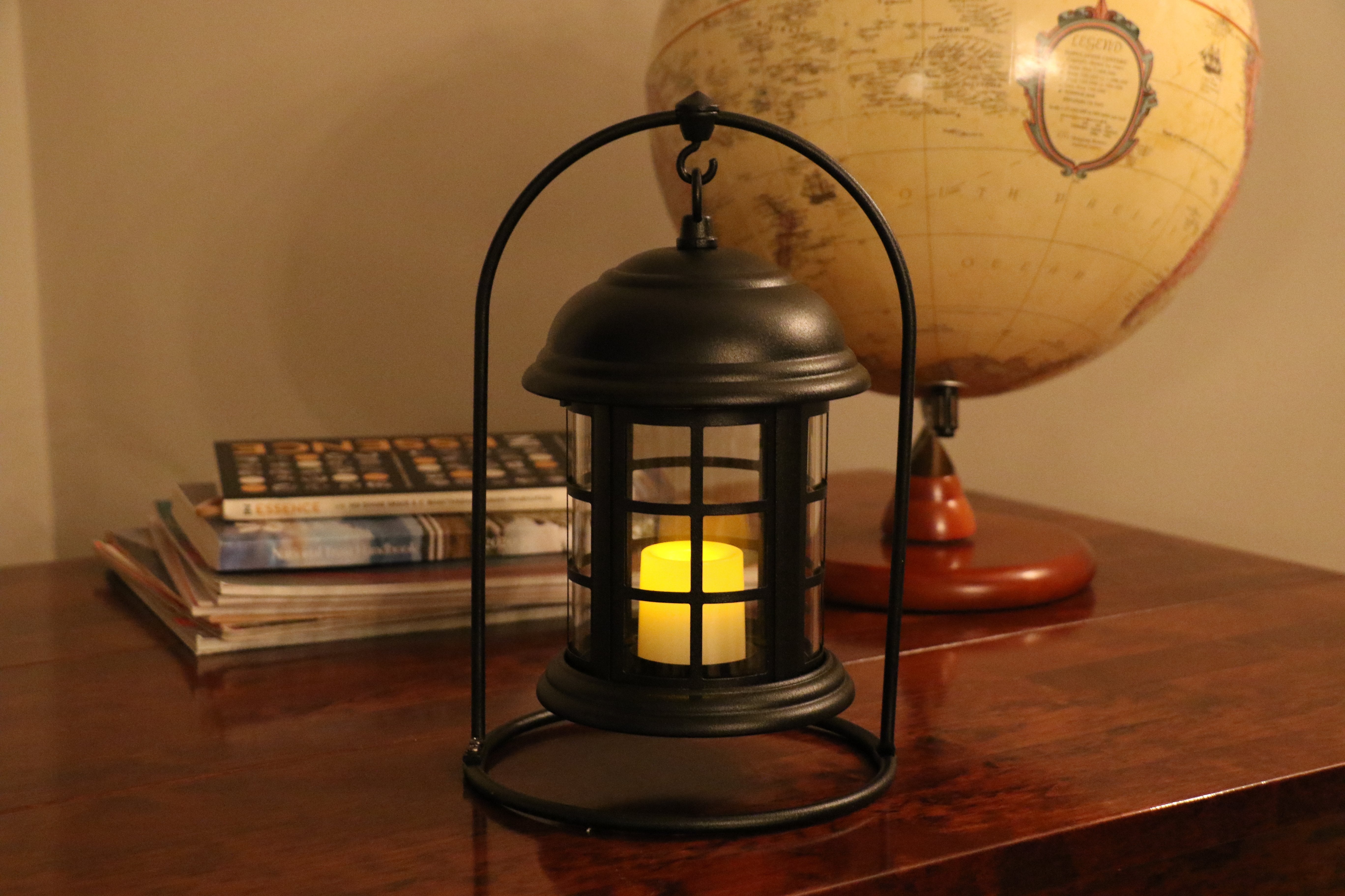 Black Ornate Battery Operated Lantern