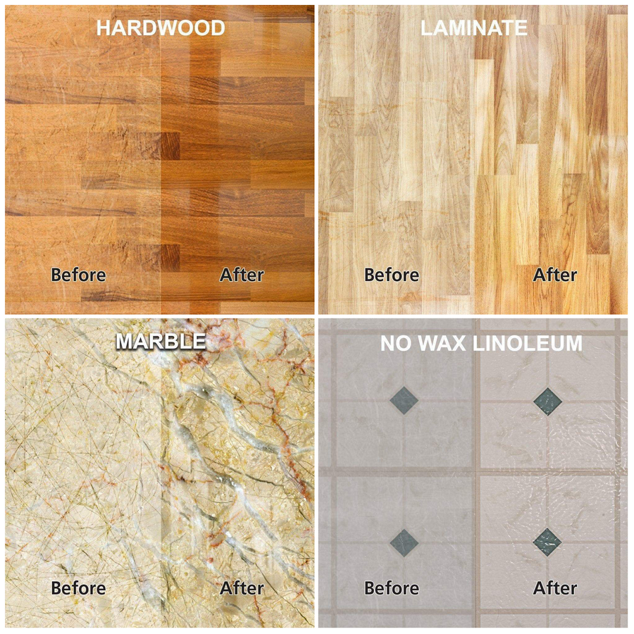 Before and after on hardwood, laminate, marble and lino floors