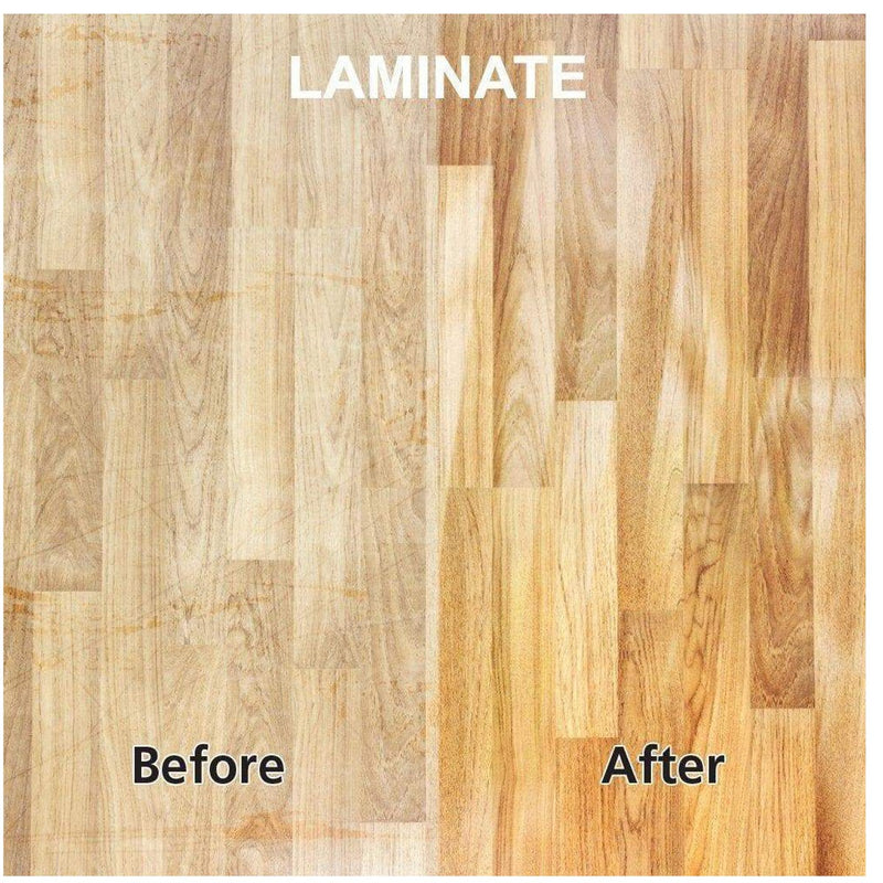 Laminate floor before and after Rejuvenate All Floors Restorer