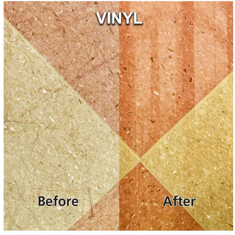 Vinyl floor before and after Rejuvenate All Floors Restorer