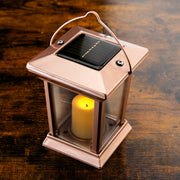 Paradise - Brass Solar Power Flickering Candle Square Lantern