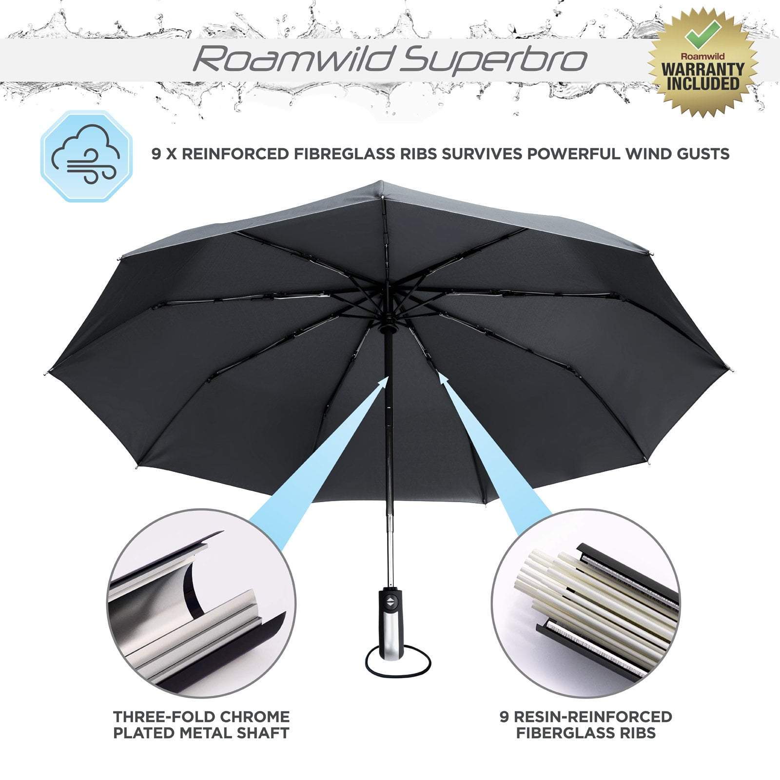 Roamwild SuperBro Folding Travel Umbrella - Roamwild